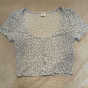 Sunday Best Holly Ribbed Blue Floral Top aritzia crop tee shirt blouse blue